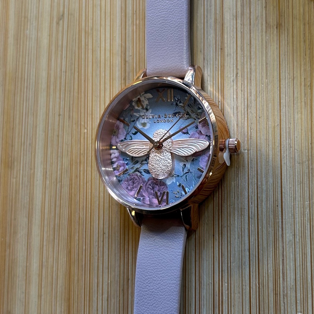 Olivia burton Watch With RoseGold Bee Figurine On 34mm Floral Face - Picture 5 of 9